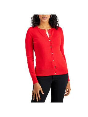 CHARTER CLUB 2-Ply Cashmere Button Up Cardigan Sweater In Red Size MEDIUM